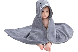 HAHASHOW Ragazzo Ragazza Bambù Asciugamano Da Bagno Con Cappuccio, Asciugamano Con Simpatico Design Animale, Asciugamani Grandi e Assorbenti Per Bambini Per Neonato,Squalo grigio Infant 75 * 100 cm.