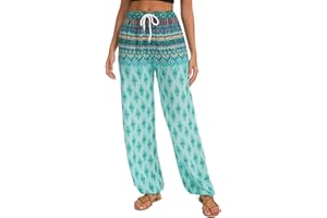 EXCHIC Femme Taille Elastique Boho Haram Pantalon Casual Plage Hippie Pantalon Yoga avec Poches