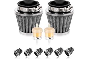 Swpeet 2Pcs 42mm Motorcycle Air Filter with 2Pcs Fuel Filter Replace Assortment Kit, Universal Cone Intake Breather Cleaner Replacement for 50cc 110cc 125cc 150cc 200cc Atv Dirt Bike, Scooter (Black)
