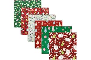 EXGOING Christmas Fabric Squares 6PCS, 50×50cm Christmas Cotton Fabric, Xmas Material Fat Quarters Fabric Bundles for Sewing, Patchwork, Quilting & DIY Crafts Christmas Fat Quarters