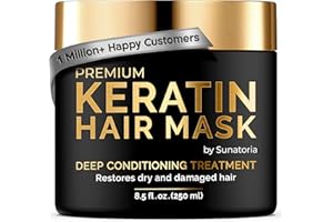 SUNATORIA Keratin Hair Mask - Deep Hair Conditioner - Dry Split End Damaged Hair Treatment - Vitamin E Complex Omega 3 9 - Protein Hair Care - Keratin Hair Treatment
