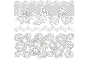 MAYPLOUS Confezione di carta decorativa per scrapbooking con fiori bianchi vintage, carta estetica con nastro in pizzo, applicazioni ricamate di foglie di fiori di farfalla per diario spazzatura (Purity)