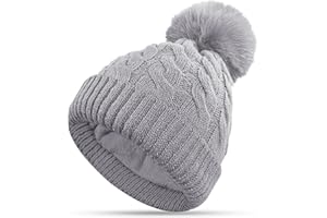 CAOZITOU Bonnet d'hiver thermique à pompons avec doublure en polaire, chaud et doux en tricot à pompons pour l'extérieur automne et hiver