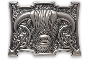 KILT MANIA Traditional Scottish Heilan Coo Kilt Belt Buckle, Highland Cow Kilt Buckle Made from Pewter – Elegant Celtic Kilts Accessory for Men – Size 10cm x 7.6cm