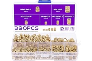 Gueenky 390PCS Threaded Inserts 3D Printer, M2 M2.5 M3 M4 M5 M6 Threaded Knurled Inserts Threaded Brass Inserts Heat for 3D Printer Plastic Parts