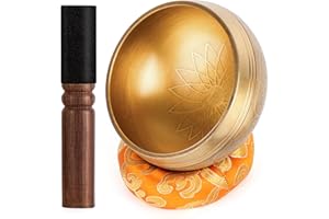 OZCHIN Tibetan Singing Bowls Set 100% Hand-hammered in Nepal with Silk Cushion and Mallet Meditation Yoga Chakra Christmas Xmas Gifts Gifts for Women, Men(9.5 x 5 cm)