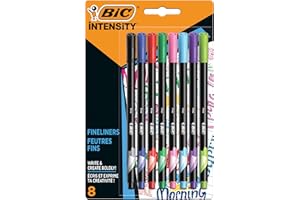 BIC Intensity Stylo Feutre d'écriture Pointe Fine et Corps Noir Verni - Couleurs assorties, Blister de 8