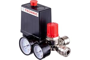 TC TECHNIC Regolatore di pressione, interruttore compressore d'aria, regolatore dell'aria, pressostato, interruttore compressore, regolatore di pressione del compressore, riduttore di pressione IG 1/4, con