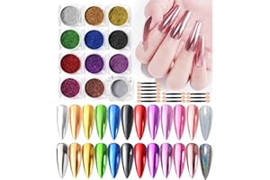 MAJOR DIJIT 12 barattoli di polvere scintillante Polvere pude Riflettente effetto specchio Polvere laser scintillante con 12 pennelli per ombretto