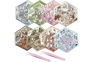 OADAA 8Sets DIY 3D House Stickers - Fun Scene Stickers to Create Supermarket, Coffee Shop, Restaurant, Bookstore - Style B+C