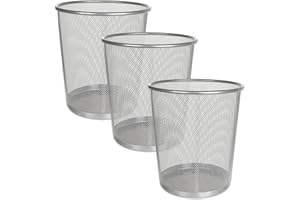 BEST HOUSE ANOTHER FINE PRODUCT Best House | Metal Mesh Bin | Round | GRAY | Pack of 3 | Waste Paper Bin | Metal Wire Waste Basket Trash Can, Lightweight and Sturdy Rubbish Bin, Ideal for Kitchen Home Office Living Room Bedroom