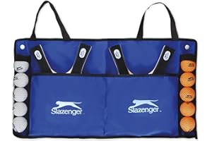 Slazenger Set da ping pong, 15 pezzi, 4 racchette da ping pong, 10 palline da ping pong e 1 borsa per il trasporto, facile da trasportare, multicolore