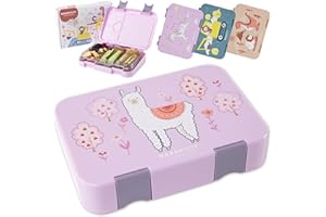 Bearfoot Children's Lunch Box with Compartments, BPA-Free, Bento Box, Snack Box with Dividers, Lunch Box for Nursery, School, Girls and Boys, Large, Llama