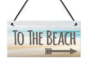 RED OCEAN Placa colgante con texto en inglés «To The Beach Arrow», diseño náutico de mar