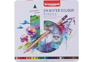 Bruynzeel Set di 24 matite acquerellabili Expression + pennello in latta | Matite idrosolubili per adulti, Bullet Journaling
