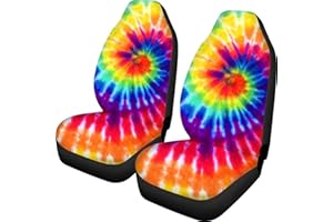 Biyejit Colorful Tie Dye Front Car Seat Covers 2 Set Stretch Seats Case Universal Fit Most Auto,Sedan,SUV,Van,Truck Installation Airbag Compatible