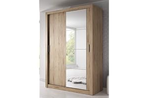 Arthauss Modern Bedroom Mirrored Sliding Door Wardrobe Arti 6 in Oak Shetland 120cm - Flat Pack Wardrobe with Sliding Doors, Perfect for Space-Saving, Sliding Door Wardrobe with Customisable Interior