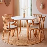 4 Ahşap Sandalyeli Yuvarlak Yemek Masası Seti, Eşleşen Sandalyeli Beyaz &Uuml;st Mutfak Masası, Daire i&ccedil;in Modern Yemek Odası Mobi
