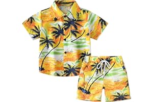 NUSGEAR Chemise Manches Courtes Imprimé Hawaïen Tenue de Plage Vacances Enfants Ensemble De Chemise Shorts D’été Hawaïennes à Manches Courtes Enfants Ensemble De Chemise Shorts D’été Hawaïennes