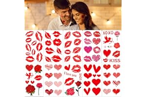 WINCREDULOUS 83pcs/10 Sheets Red Pink Kiss Tattoo Temporary Stickers Fake Lips Temporary Tattoo Stickers Red Lipstick Kiss Stickers Stickers Sexy Tattoos Sticker for Adult Women Valentines Day Theme Decorations