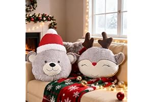Lanpn Zestaw 2 Poduszka świąteczna, Poduszkaz łosiem Świąteczna, Poduszki Niedźwiedziem, świąteczna dekoracja, zimowe poduszki dekoracyjne do salonu sypialni na kanapę Łóżko (44x44cm i 44x46,5cm)