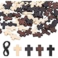 PH PandaHall 90pcs Wood Cross Pendants 3 Color Blessing Cross Charm Spacer Beads for Easter Party Favors Sunday School Ramadan Decoration Necklace Earring Bracelet Jewelry Making