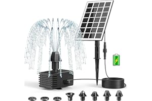 SZMP Solar Fountain Kit Works in Cloudy High Efficiency Glass Panel, 3.5W Solar Water Pump with 2000mAh Battery, 16.4ft Power Cord & 7 Nozzles, Bird Bath Fountain for Outdoor Garden Décor
