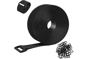 JOKISA 5m x 5cm Klettband mit 35 Schnalle, Freie Schnittlänge Klett Kabelbinder, Wiederverschließbar Klettverschluss Band Selbstklebend,Extra Stark Klettkabelbinder zum Kabel, Drähte, Schläuche