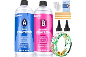 Teexpert Epoxidharz mit Härter, 32oz/950ml Hochglanz epoxidharz Set, Blasenfreies Beschichtungs- und Gießharz für DIY-Kunst, Schmuck, Untersetzer, Weihnachtsdekorationen, Tischplatten, Formen, Holz