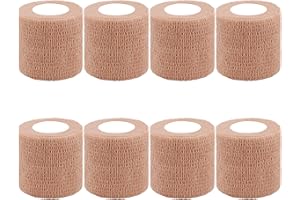 BQTQ 8 Rolls Cohesive Bandage 2 Inch Self Adherent Sport Wrap Tape Stretch Bandage Wrap Athletic Tape for Human and Animals Ankle Sprains Swelling, Beige
