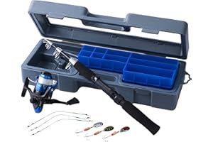 Shakespeare El Combo de caña y Carrete Shakespeare Firebird Travelmate Incluye caña giratoria, Carrete Cargado con sedal, señuelos y Estuche de Viaje, Pesca de Depredadores, lucioperca/Zander, Gris