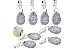 Nafafosa 8 Stück Tischdeckenbeschwerer Naturstein Tischdecken Beschwerer Draußen mit Stahl Klammer, Tischdeckenhalter Tischtuchbeschwerer mit 4 Aufdruck für Picknicks, Partys, Hochzeiten