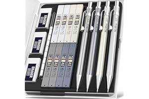 Nicpro 4 Stücke Druckbleistift Set, Metall-Zeichenstifte 0.7 mm Minenhalter mit 8 Dosen Ersatzminen (HB), 3PCS 4B Radiergummis, Druckbleistifte für Kalligraphie, Skizzieren, Zeichnen