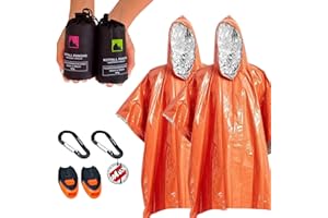 ‎ALPTEQ Alpteq® Notfall Poncho 2 Stück – Thermo Regenponcho mit Kapuze & Signalpfeife – wasserdicht, wärmend, reflektierend – Erste-Hilfe Rettungsdecke für Camping, Wandern & Outdoor – Orange/Silber