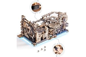ROKR Circuits de Billes Puzzle en Bois 3D aquette en Bois a Construire, Kits de modèle mécanique Moteur avec des boules, Modes automatiques, Marble Spaceport & Night City & Connexion, LGC01 LGA01 LG01