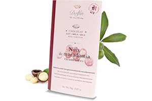 Dolfin Chocolat au Lait & Noix de Macadamia Caramélisées - Chocolat Tablette Riche & Crémeux, Morceaux Noix Croquantes - Idée Cadeau & Friandises - Sans Arômes Artificiels - Fait en Belgique, 70g