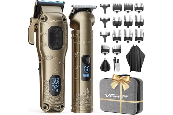 VGRPRO Tondeuse Cheveux Hommes Professionnelle, Tondeuse Cheveux Sans Fil pour Coupe de Cheveux, Kit Tondeuse et T-lames Trimmer Homme, Tondeuse Électrique pour Homme avec Boîte d'Emballage(Gloden)