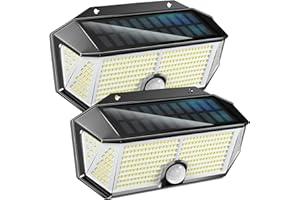FLOWood Lampes solaires pour usage extérieur, pack de 2, 310LED super lumineuses 2500LM grandes lampes solaires d'extérieur, angle d'éclairage 270°, spot solaire