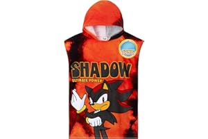 Get Trend Sonic The Hedgehog Toallas de Baño Playa y Piscina con Capucha para Niños Shadow Toalla Poncho Toallas de Algodon (Rojo Shadow, 4-9 Años)