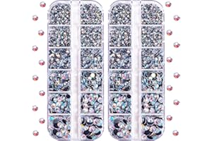 BLINGINBOX DMC Hotfix Rhinestone 2 Box Total 5200 Pieces Mixed Size Round Crystals Glass Gems for Costume Jewelry Making (Crystal AB)