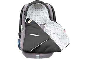 Mikos Sacco termico per seggiolini auto Coprigambe per neonato, in maglia 100% cotone, con imbottitura, Maxi Cosi a 3 punti autunno inverno primavera (Grigio Scuro)