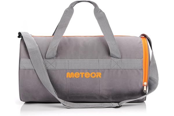 Sac de Sport 25L Femme Homme Enfant Fille Bag Sac Voyage Bagage Duffel Fitness Gym Vacances bandoulière Fitness Travail avec Compartiment à Chaussures Séparé (25 L, Orange/Gris)
