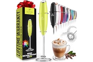 ZULAY KITCHEN Zulay Powerful Milk Frother Handheld Foam Maker for Lattes - Whisk Drink Mixer for Coffee, Mini Foamer for Cappuccino, Frappe, Matcha, Hot Chocolate by Milk Boss (Lime Green)