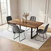 Rectangular Dining Table Set, 145cm Rustic Kitchen Table with 4 Velvet Dining Chairs, Wooden Dining Room Table Set with Sturd