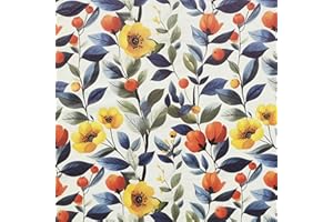 ICYEHAO Tapeta kwiatowa pomarańczowa, 44 x 500 cm żółta tapeta niebieskie i zielone liście botaniczne Boho folia samoprzylepna do mebli, sypialni, salonu, łazienki, kuchni