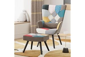 ‎AIVERMEIL Aivermeil Sessel Wohnzimmer Einzelsofa Loungesessel modern Relaxsessel mit Hocker Kopfkissen,Gold Metallfüßen, Samt, für Wohnzimmer Schlafzimmer, Bis 150 KG Patchworkfarbe