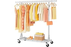 FAVOOSTY Schwerlast Kleiderständer auf Rollen, Garderobenständer Metall, Mobiler Kleiderständer Stabil, Bis 200KG Kleiderwagen Metallm, 1 Min Schnelle Installation