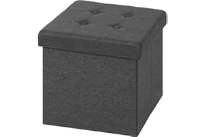 ‎WOLTU WOLTU® Sitzhocker mit Stauraum Sitzwürfel Sitzbank faltbar Truhen Aufbewahrungsbox, Deckel abnehmbar, Gepolsterte Sitzfläche aus Leinen, 37,5x37,5x38CM(LxBxH), Dunkelgrau