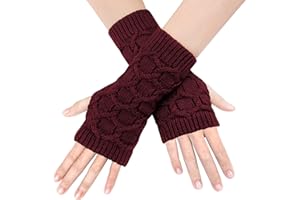 BLURBE Guanti Senza Dita - Lunghi Guanti Termici Manicotti Invernali con Foro Pollice in Maglia Elastici Scaldabracci per Donna Ragazza in Lavoro Touch Screen