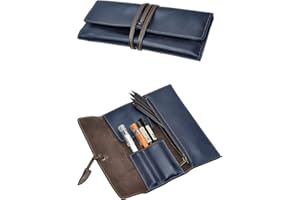 ZLYC Ręcznie wykonane etui na długopisy ze skóry, miękkie, zwijane etui, artykuły piśmiennicze, prezent dla studentów, niebieski, 3.3 x 0.4 x 7.8 inches